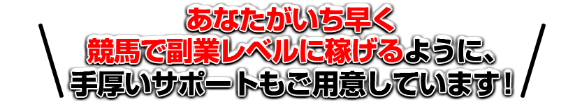 あなたがいち早く競馬で副業レベルに稼げるように、手厚いサポートもご用意しています！